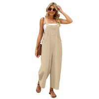 UANEO Women's Summer Cotton Linen Bib Overalls Baggy Sleeveless Adjustable Wide Leg One Piece Jumpsuits Womenswear Casual Fab...