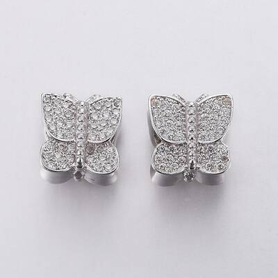 Brass Micro Pave Cubic Zirconia European Beads