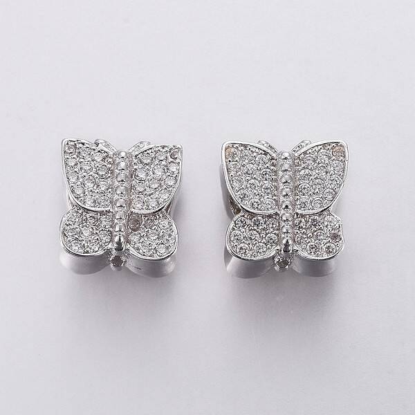 Brass Micro Pave Cubic Zirconia European Beads