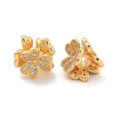 Brass Micro Pave Clear Cubic Zirconia Beads