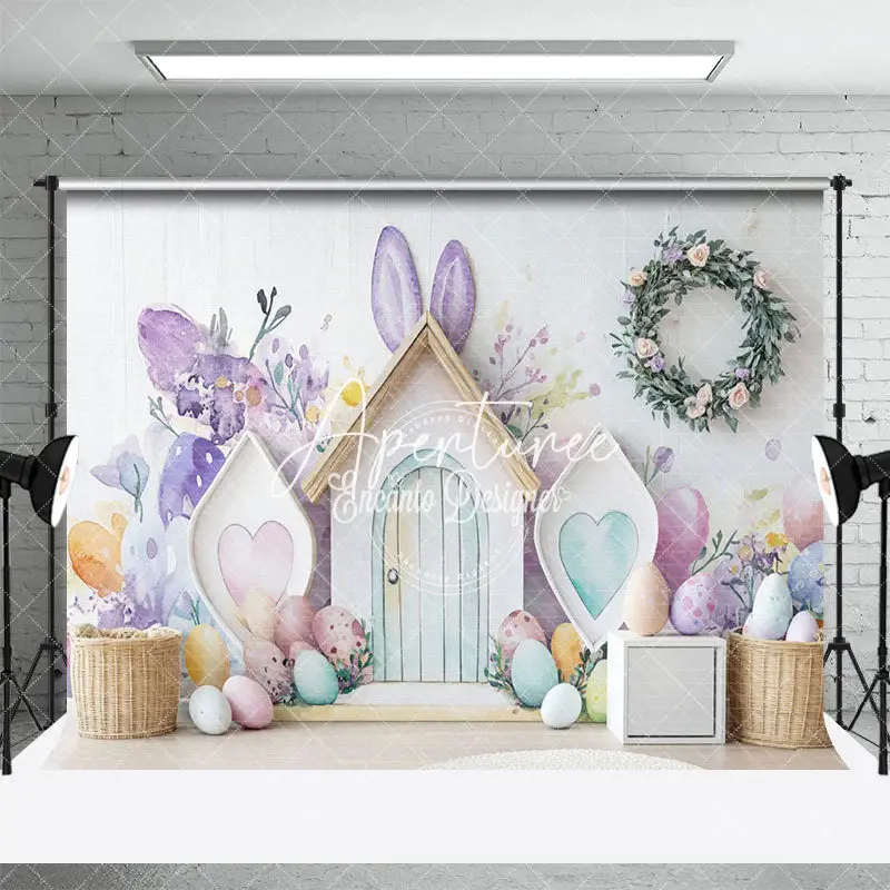 Aperturee Rabbit Hutch Colorful Eggs Easter Photo Backdrop, 3X2FT(1MX0.6M), 14 USD, easter backdrops, ENHD2J75-M