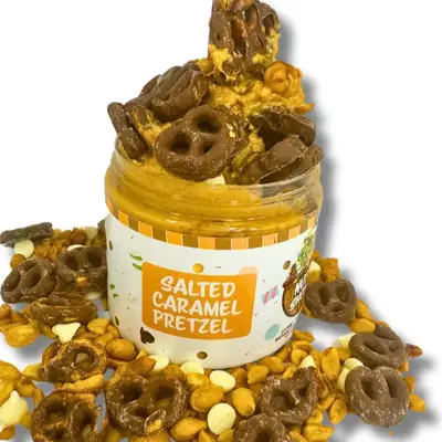 Salted Caramel Chocolate Pretzel Gourmet Peanut Butter Dessert - 16oz & 8oz - White Chocolate Peanut Butter Layered with Cara...