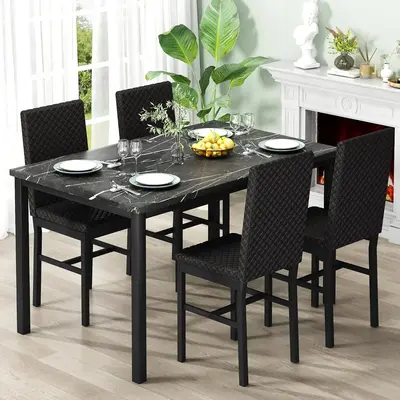 DKLGG Dining Table Set for 4, Modern style , Faux Marble Dinner Table Set with 4 Upholstered Velvet Chairs，dining room furn...