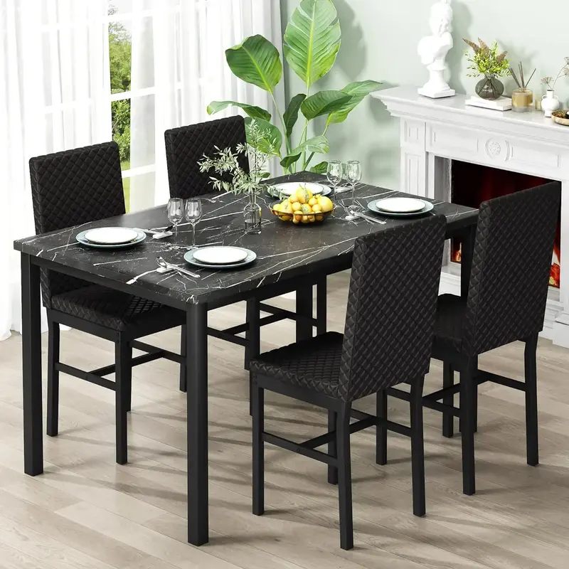 DKLGG Dining Table Set for 4, Modern style , Faux Marble Dinner Table Set with 4 Upholstered Velvet Chairs，dining room furn...
