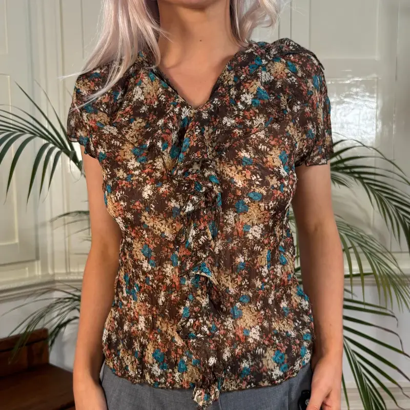 Zephizas Floral Blouse - Medium Brown Polyester