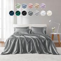 6 Piece Solid Color Satin Sheet Set (1*Flat Sheet + 1* Fitted Sheet + 4*Pillowcases), Luxurious And Silky With Natural Sheen