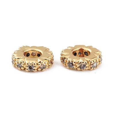 Brass Micro Pave Clear Cubic Zirconia Beads