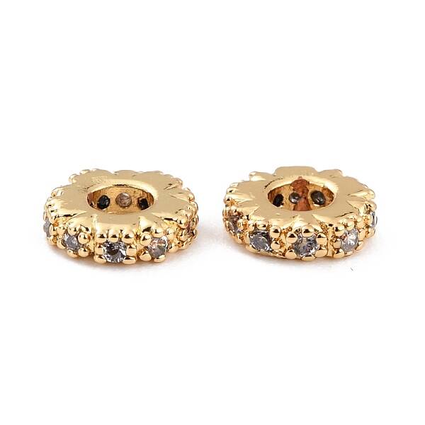 Brass Micro Pave Clear Cubic Zirconia Beads