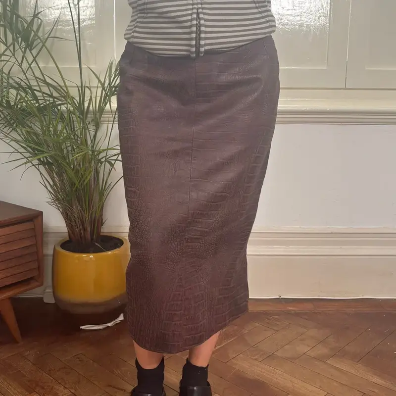 Unbranded Animal print Midi Skirt - 28W UK 8 Brown Leather