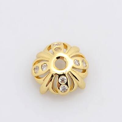 4-Petal Brass Micro Pave Cubic Zirconia Bead Caps