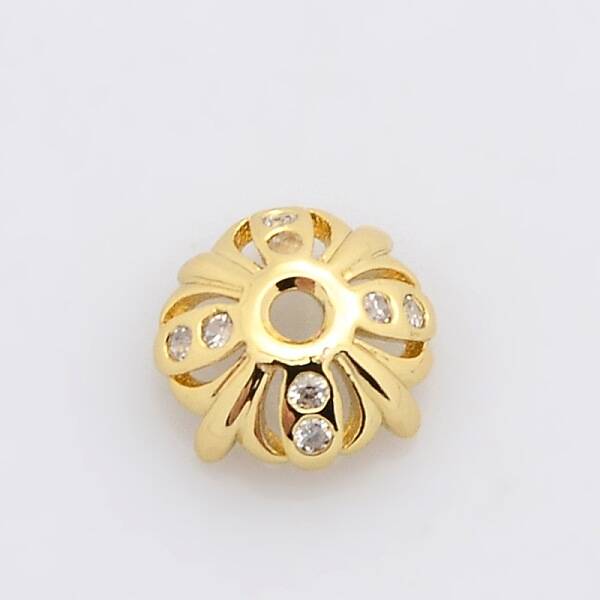 4-Petal Brass Micro Pave Cubic Zirconia Bead Caps