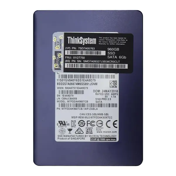 7SD7A05763 Lenovo 960GB Triple-Level Cell SATA 6Gb/s Hot Swappable 2.5-Inch Solid State Drive for ThinkSystem