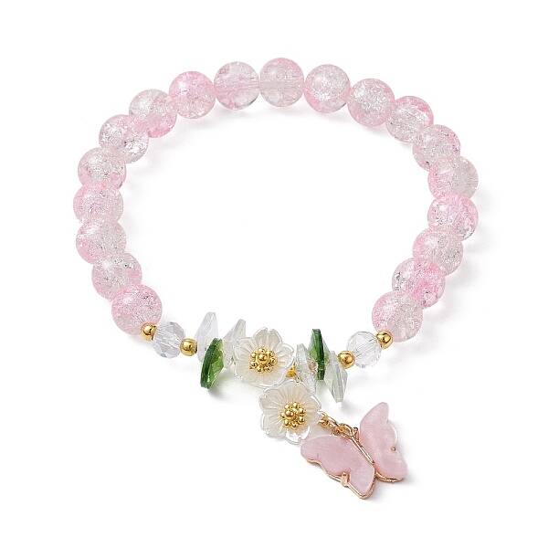 Glass Round Beaded Stretch Bracelet