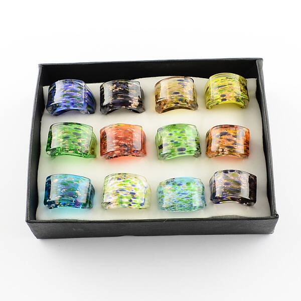 Handmade Gold Sand Lampwork Wide Band Rings