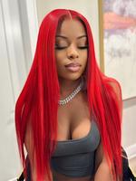 28 Inch Red Long Straight Wigs for Women, Gorgeous Fluffy Wigs without Bangs, Synthetic Lace Front Wigs for Party, Daily Use,...