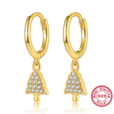 Christmas Trees Cubic Zirconia Dangle Hoop Earrings