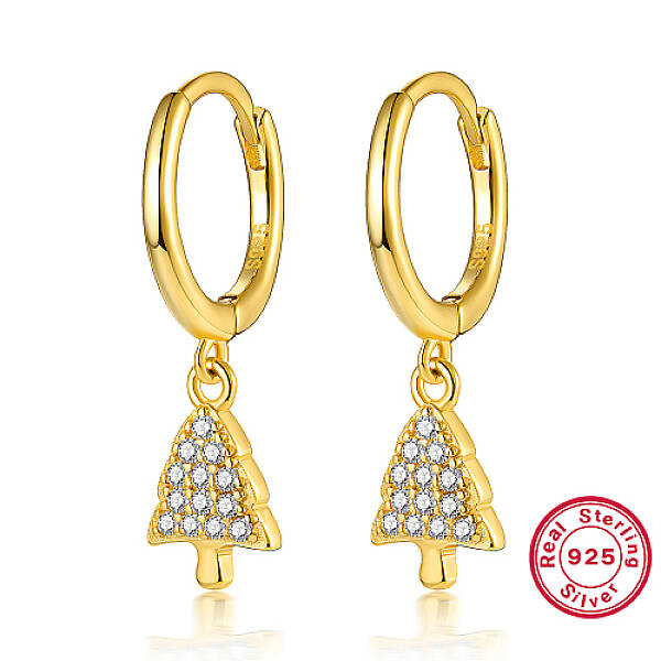 Christmas Trees Cubic Zirconia Dangle Hoop Earrings