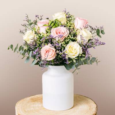 Bouquet of Pink and White Roses - International Home Delivery - FloraQueen