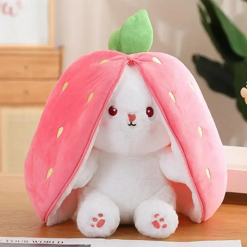 Rabbit Plush Stuffed Animal Strawberry Carrot Bunny Plushie Toy for Girls Easter Gift for Kids