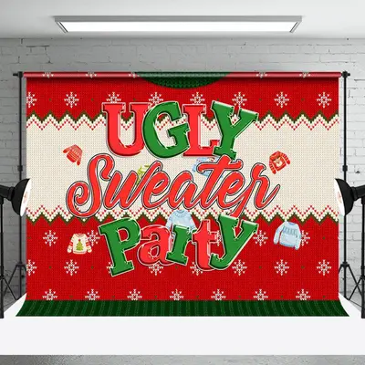 Christmas Red Snowflake Ugly Sweater Party Backdrop - Aperturee