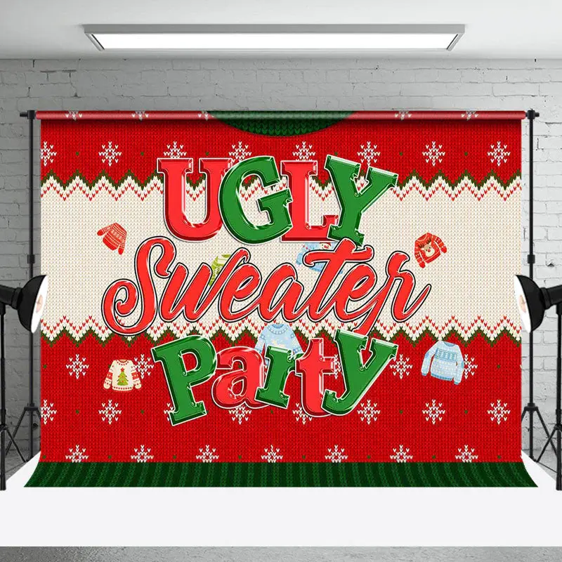 Christmas Red Snowflake Ugly Sweater Party Backdrop - Aperturee