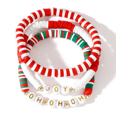 3Pcs 3 Styles Christmas Polymer Clay Heishi Beaded Stretch Bracelet Sets