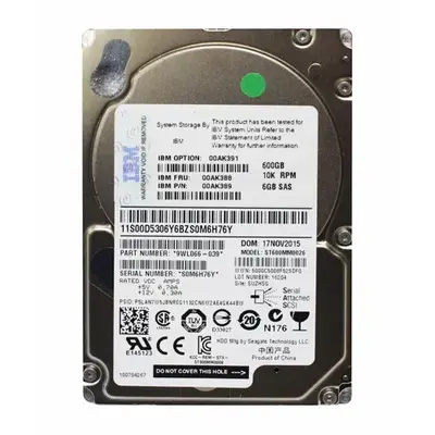 00AK391 IBM 600GB 6Gb/s SAS 10000 2.5-Inch Hard Drive