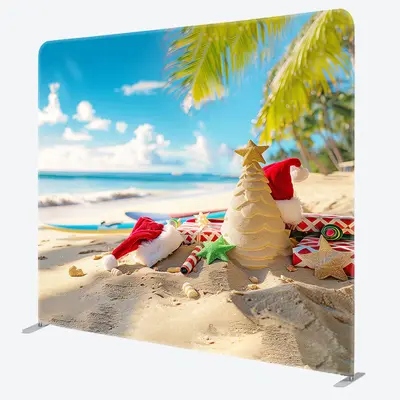 Aperturee Sandy Beach Christmas In July Pillow Case Backdrop - Aperturee