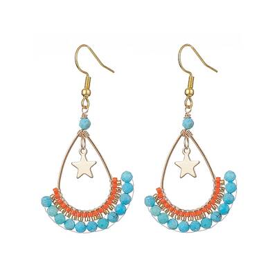 Dyed Natural Howlite Beaded Teardrop with Star Dangle Earrings