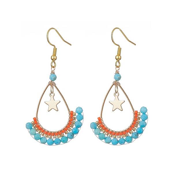 Dyed Natural Howlite Beaded Teardrop with Star Dangle Earrings
