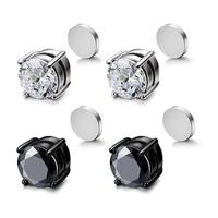 1Pairs Stainless Steel Magnetic Stud Earrings for Men Women, Round CZ Inlaid, Non-Piercing CZ Clip On Stud Earring