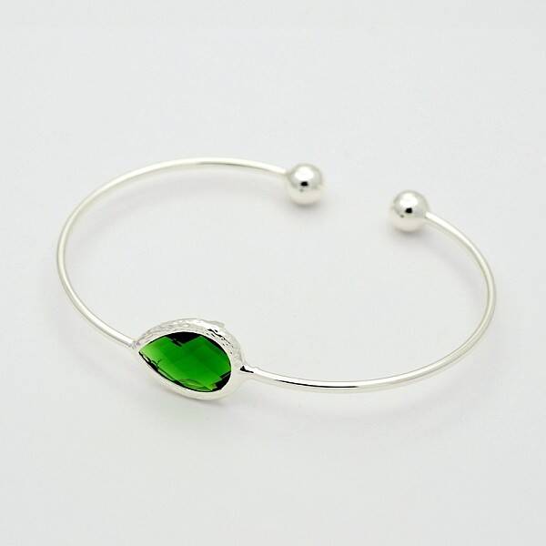 Silver Color Plated Brass Glass Cuff Bangles