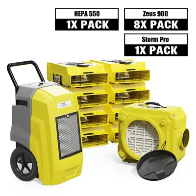 Alorair Water Damage Restoration Combo Pack, 1 X Storm Pro Commercial Dehumidifier, 8 X Zeus 900 Air Mover, 1 X CleanShield -...