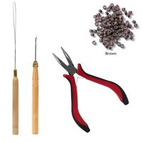 Hair Extension Tool Kit, 200pcs Micro Ring Beads & 1 Count Micro Pulling Needle & 1 Count Loop Threader & 1 Count Pliers, Pro...