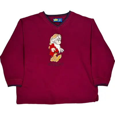 Disney Grumpy Sweatshirt - Large - Red Cotton Blend