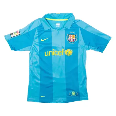 NIKE FC BARCELONA Boys Football Shirt Jersey Blue Collared L