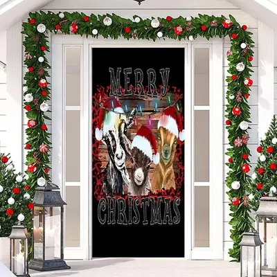 Black Sheep Xmas Hat Merry Christmas Door Cover - Aperturee
