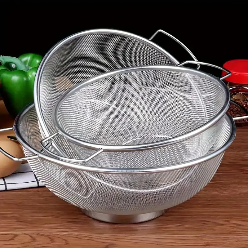 Stainless Steel Food Drain Basket, 3 Counts/set Metal Colander with Handle, Modern Colander Strainer for Kitchen Pasta, Salad...