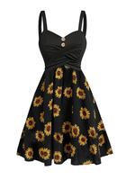 Women's Sunflower Print Tank Dress, Casual Sleeveless Short Dress for Summer, Ladies Clothes for Beach Holiday