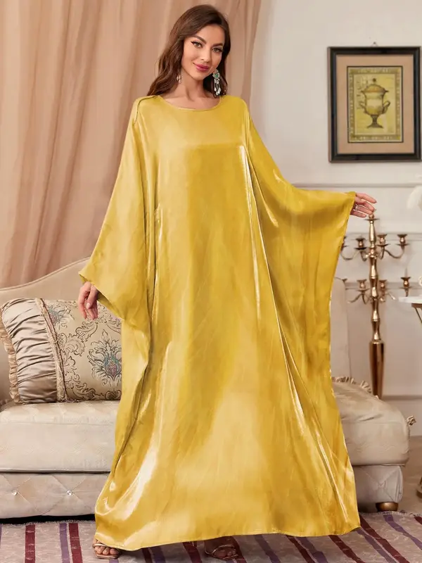 Women's Loose Plain Long Sleeve Dress, Casual Summer Woven Fabric, Moderate Thick, Comfortable Fit, Perfect for Daily Wear