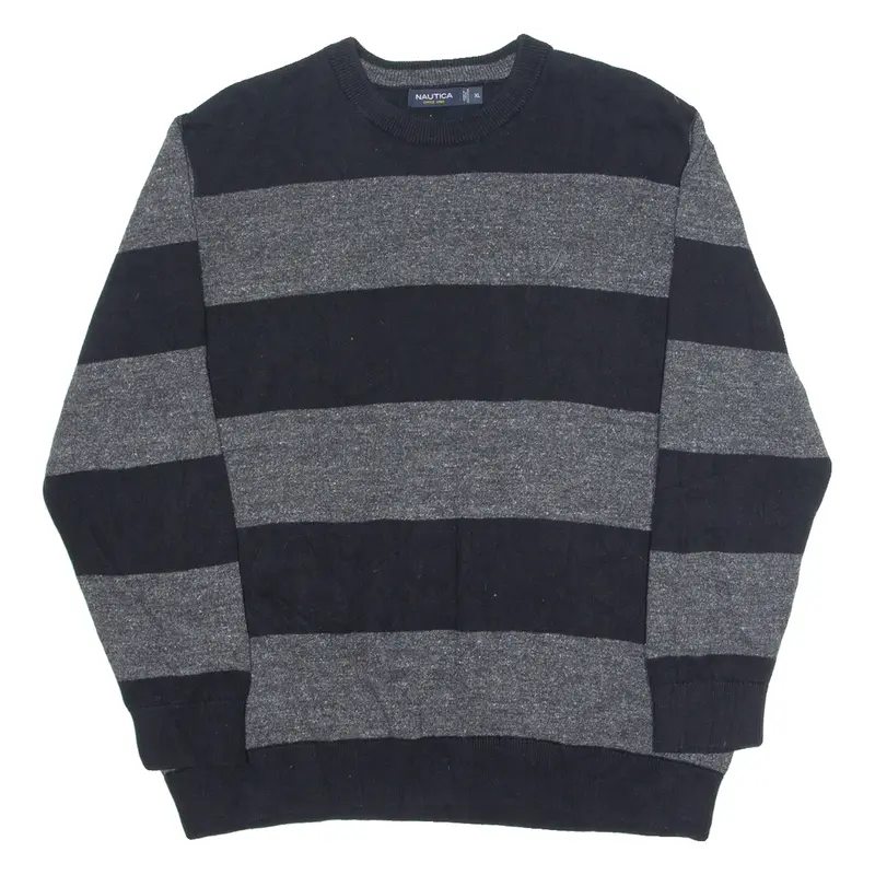 NAUTICA Mens Patterned Jumper Grey Striped Tight Knit XL