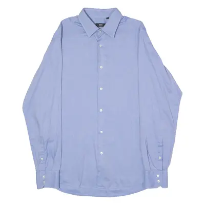 BOSS Enzo Mens Plain Shirt Blue Long Sleeve L