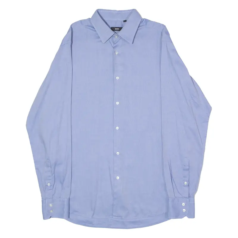 BOSS Enzo Mens Plain Shirt Blue Long Sleeve L
