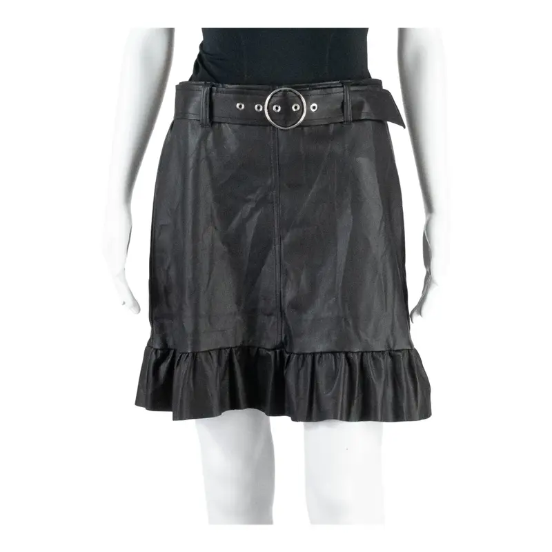 CHICOREE Belted Bottom Frill Womens Straight Skirt Black Short Viscose UK 12