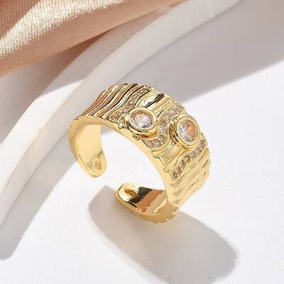 Brass Micro Pave Clear Cubic Zirconia Cuff Rings for Women