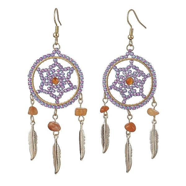 304 Stainless Steel with Glass Dangle with Natural Agate Stud Earring