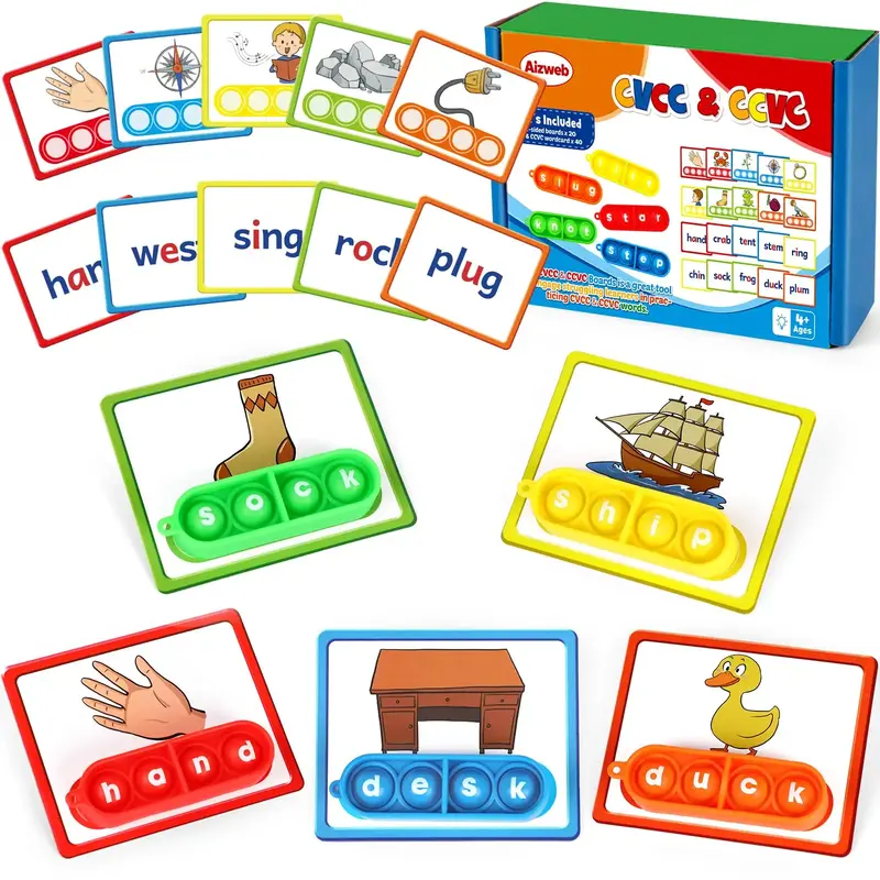 Aizweb CVCC & CCVC Word Game Phonics Flash Cards learn to read. Special Education Features, Ideal for Classroom Learning,Educ...