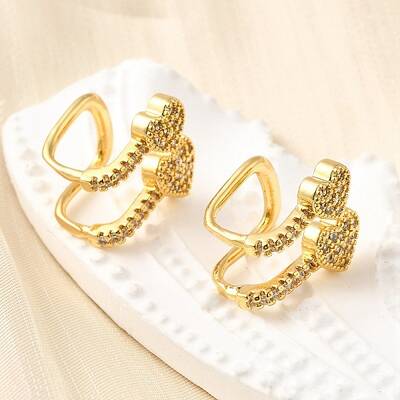 Brass Micro Pave Clear Cubic Zirconia Cuff Earrings