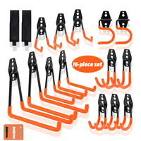 Garage Hooks 16 Pack Heavy Duty Wall Mount Storage Hooks with 2 Extension Cord Straps, Includes Various Sizes for Bicycles an...