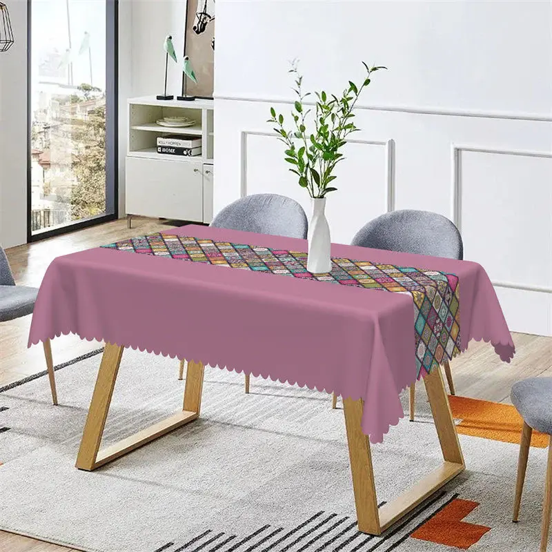 Home Boho Ethnic Plaid Purple Rectangle Tablecloth - Aperturee